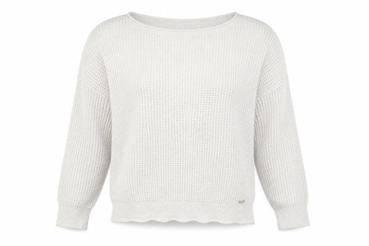 Hollister Women Ivory Waffle-Knit Cotton Jumper M Relaxed Fit