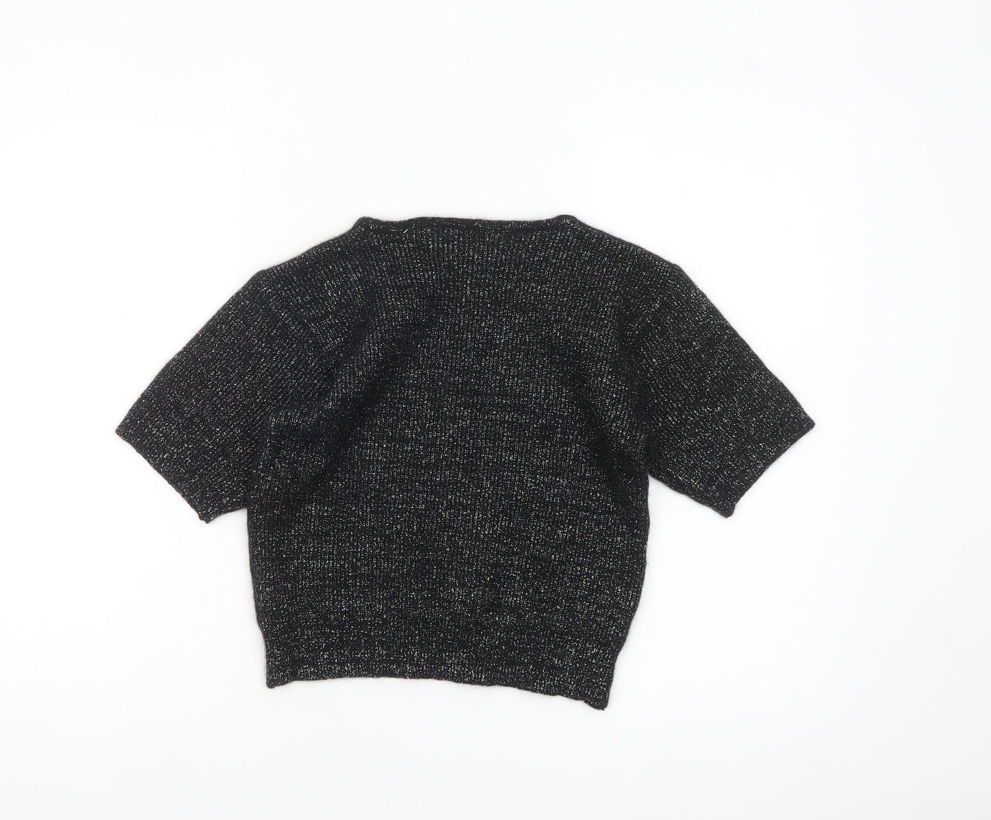 TIGI-WEAR Women Black Metallic Knit Short Sleeve Pullover Jumper One Size