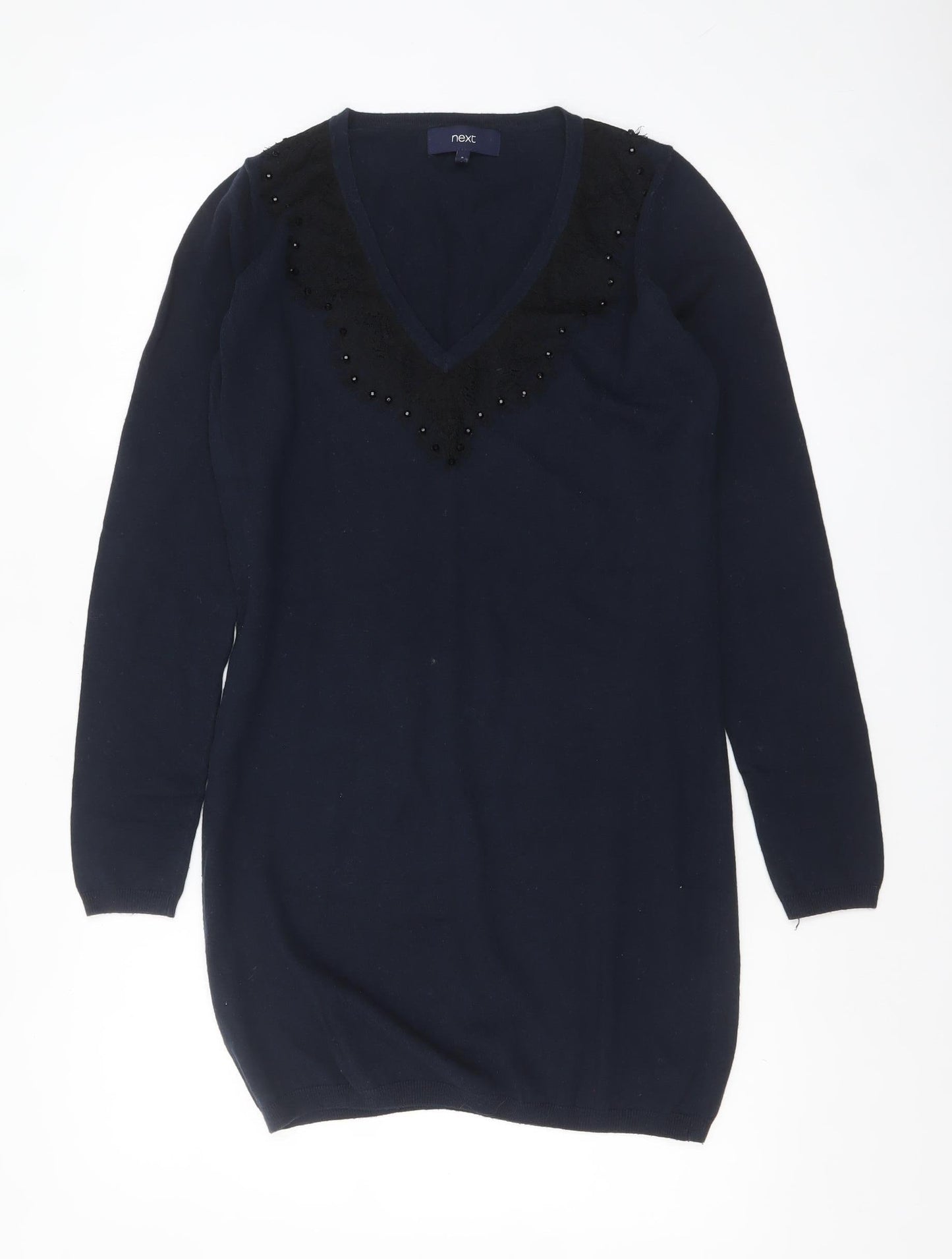 Next Women’s Blue V-Neck Beaded Knit Jumper Size 8
