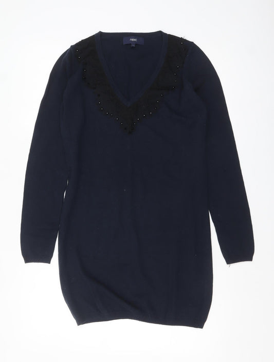 Next Women’s Blue V-Neck Beaded Knit Jumper Size 8