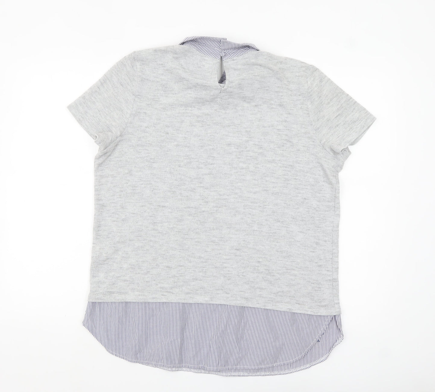 Tu Women Grey Embroidered Collared Short Sleeve Blouse Size 16