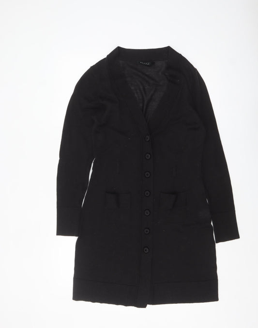 Nougat London Womens Black Wool Long Sleeve V-Neck Cardigan Size 12