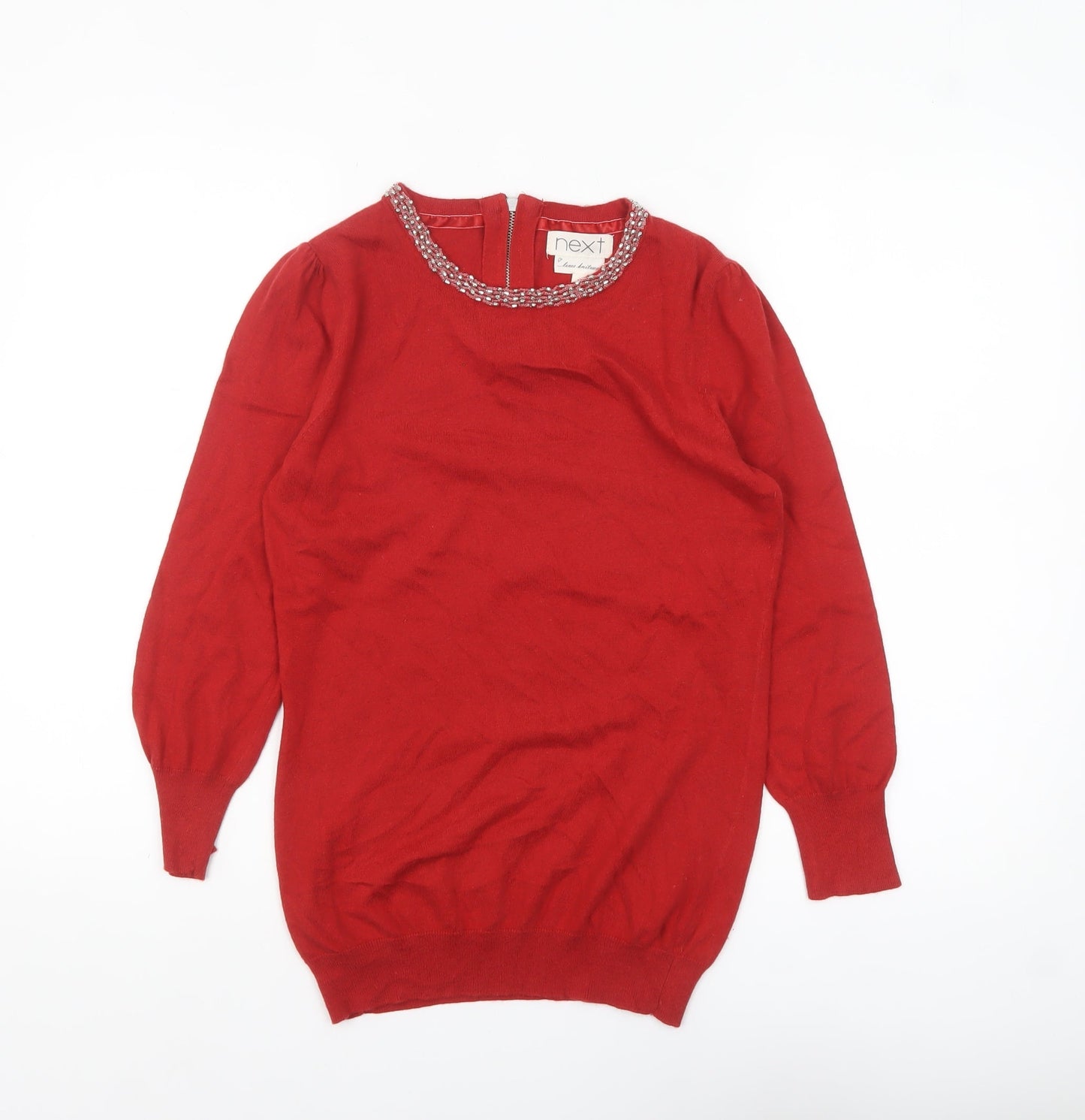 Next Women Red Embellished Crew Neck Long Sleeve Jumper Size 10