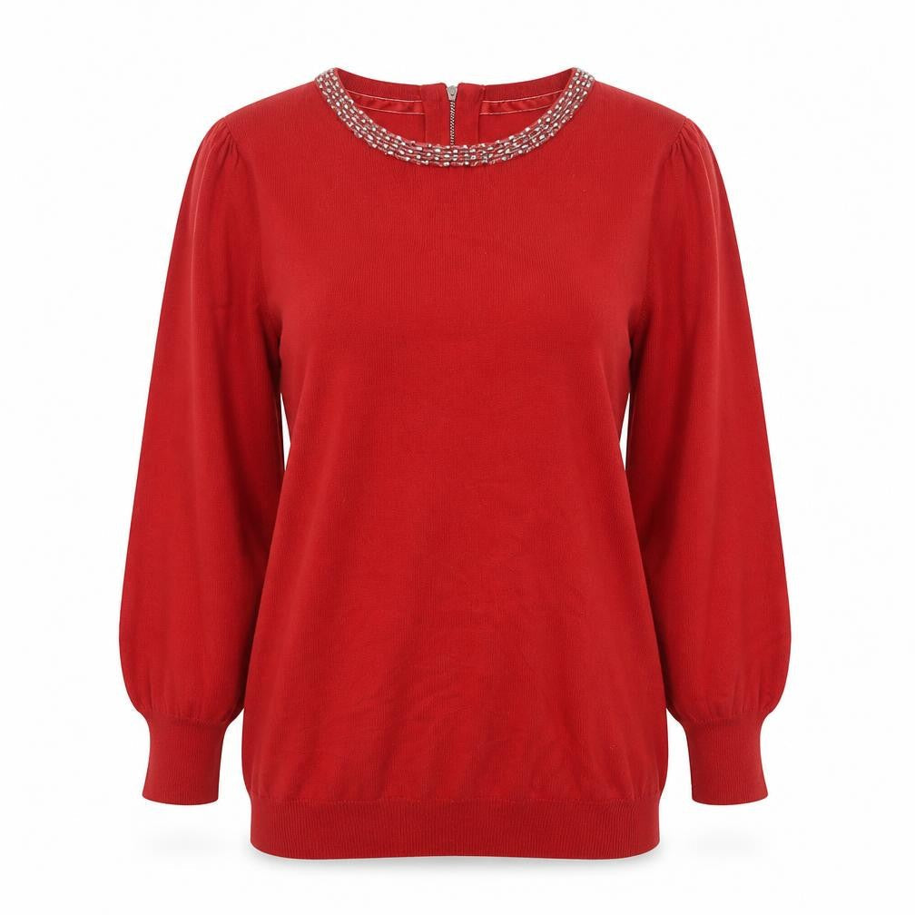 Next Women Red Embellished Crew Neck Long Sleeve Jumper Size 10