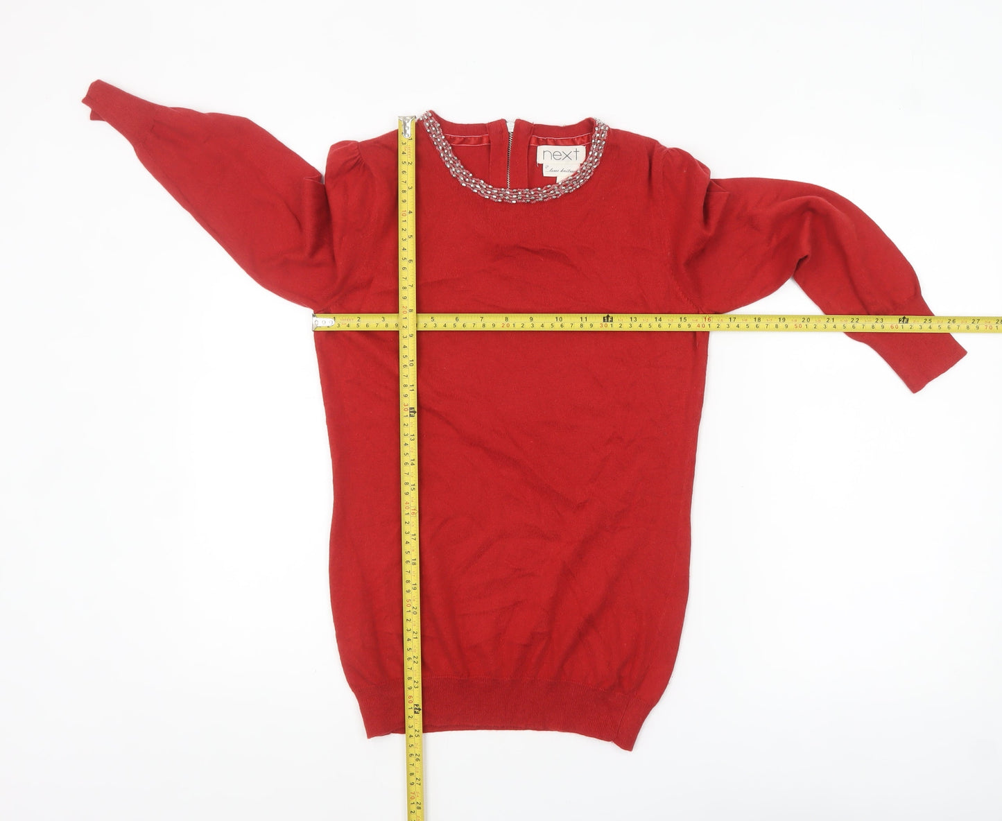 Next Women Red Embellished Crew Neck Long Sleeve Jumper Size 10