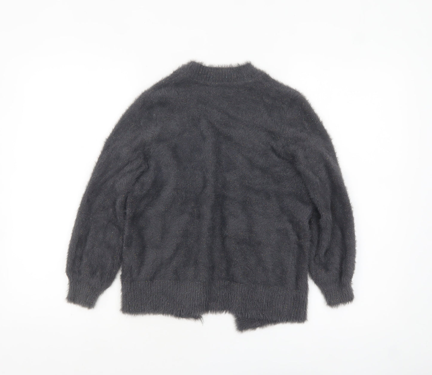 Next Girls Grey Fuzzy Knit Cardigan 8 Years Long Sleeve Open Front