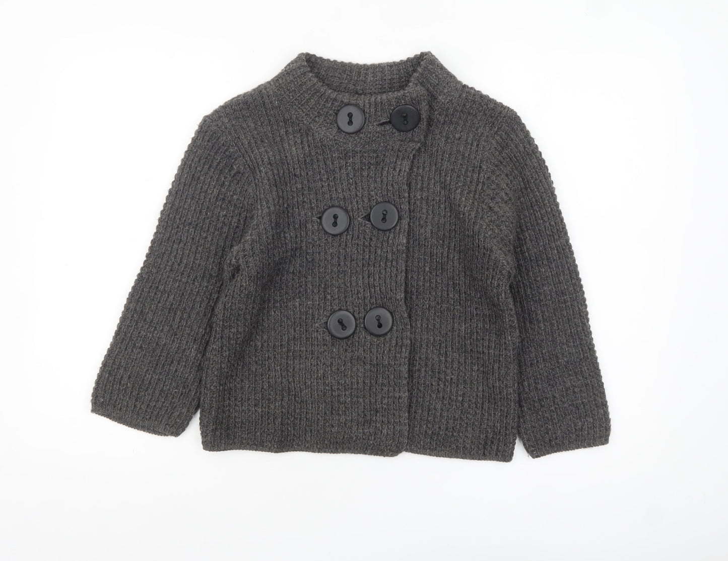 Topshop Women Grey Chunky Knit Cardigan Size 10 Wool Blend