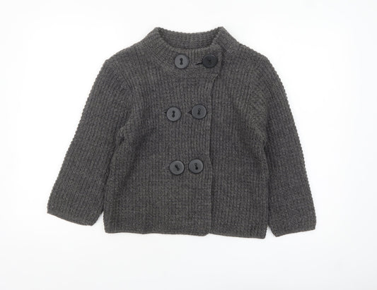 Topshop Women Grey Chunky Knit Cardigan Size 10 Wool Blend