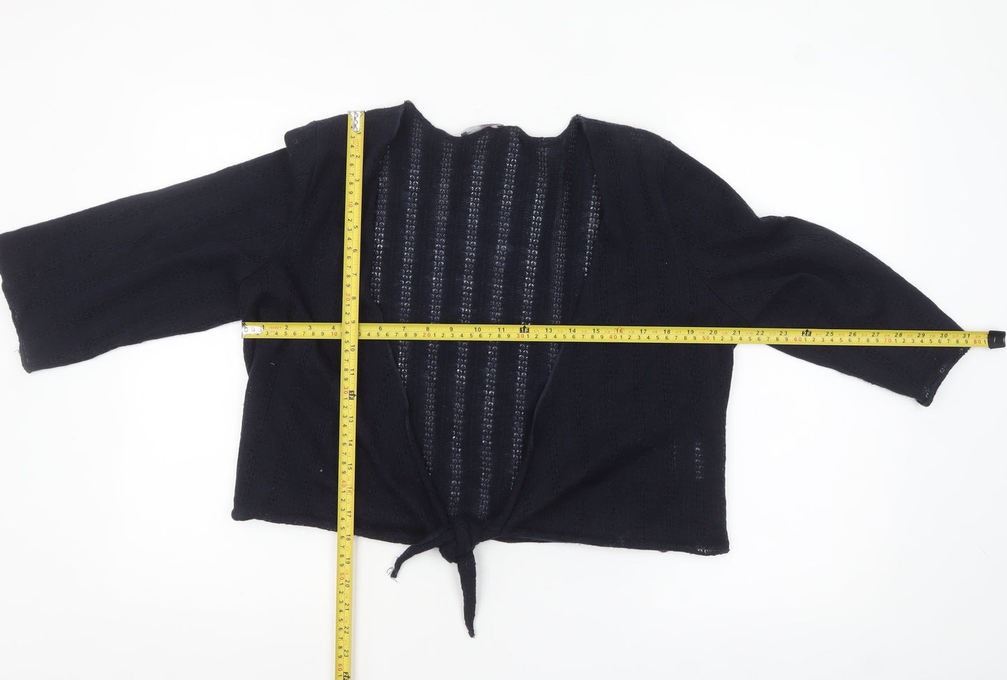 Marks and Spencer Per Una Women's Black Open Knit Tie Cardigan Size 18