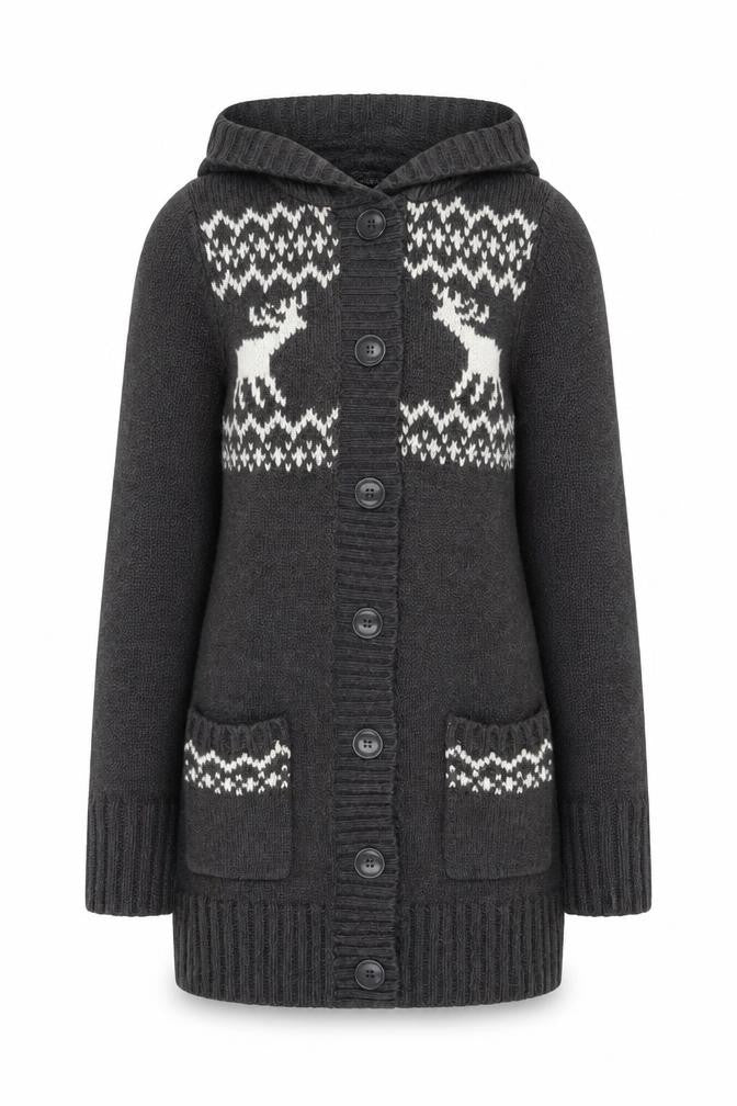 Papaya Womens Grey Fair Isle Hooded Long Cardigan Size 12