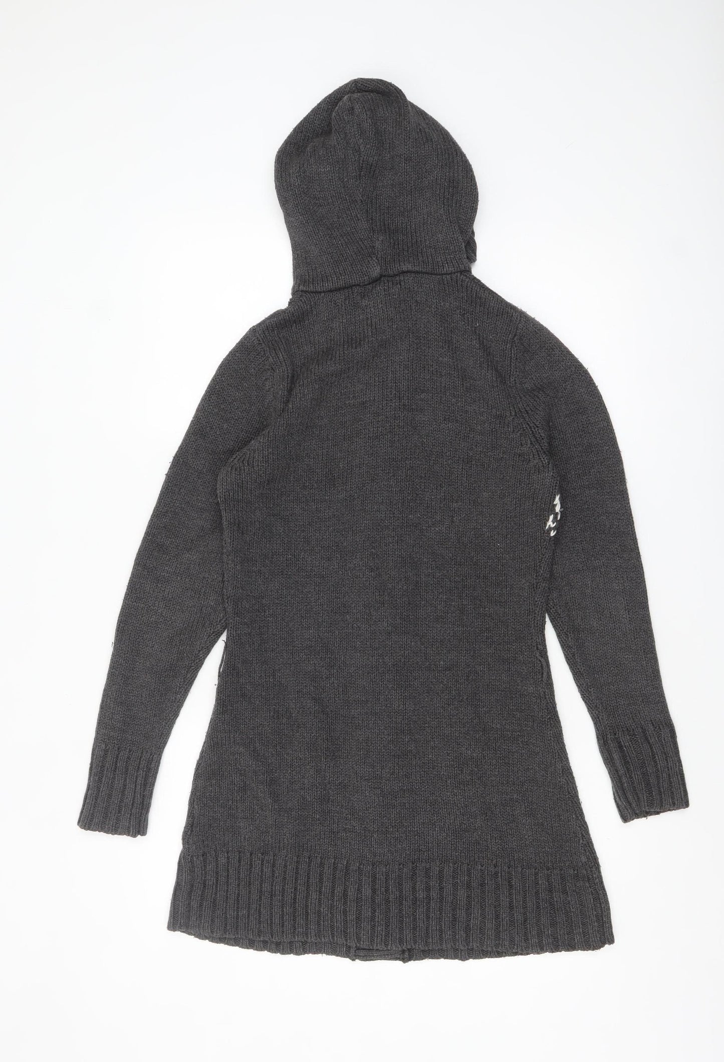 Papaya Womens Grey Fair Isle Hooded Long Cardigan Size 12