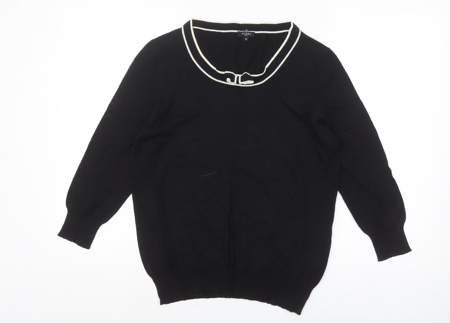 Hobbs Women Black Size 16 Cotton Viscose Bow Trim Pullover Jumper