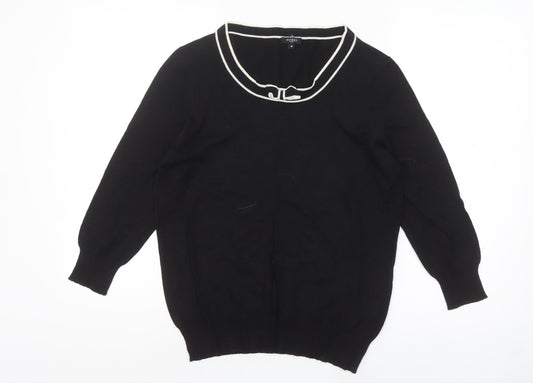 Hobbs Women Black Size 16 Cotton Viscose Bow Trim Pullover Jumper