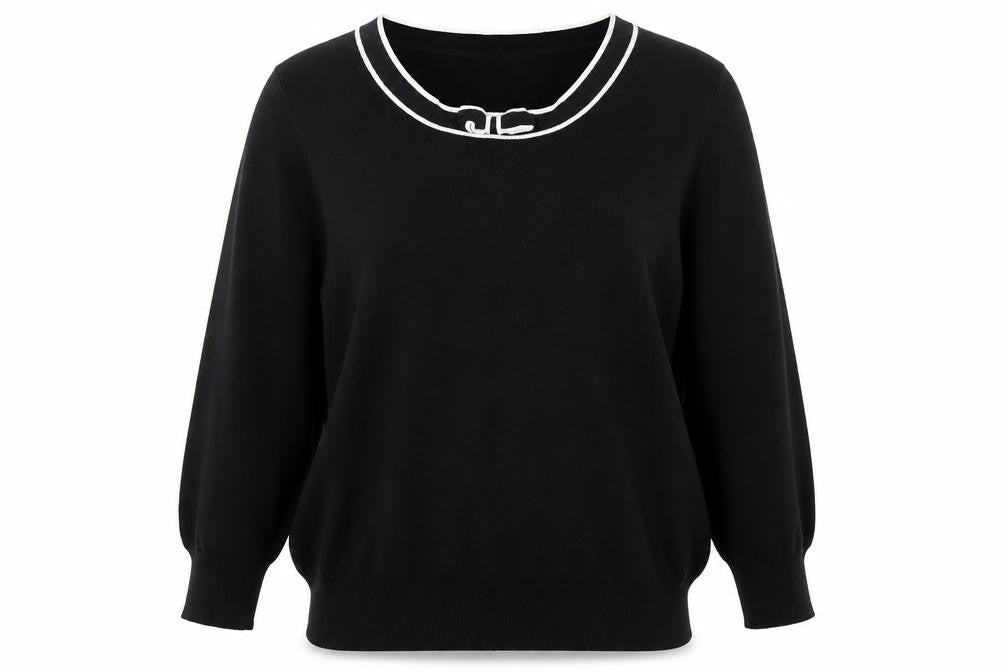Hobbs Women Black Size 16 Cotton Viscose Bow Trim Pullover Jumper