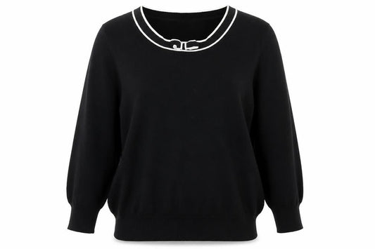 Hobbs Women Black Size 16 Cotton Viscose Bow Trim Pullover Jumper
