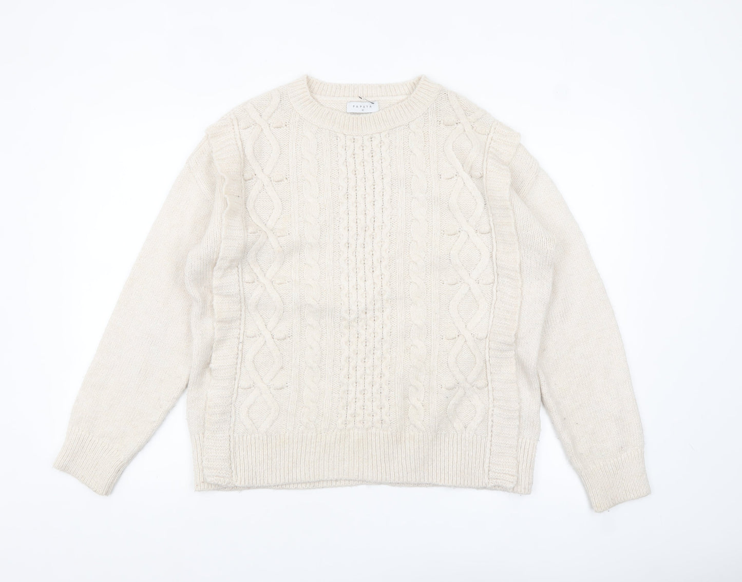 Papaya Women Ivory Cable-Knit Crew Neck Jumper Size M