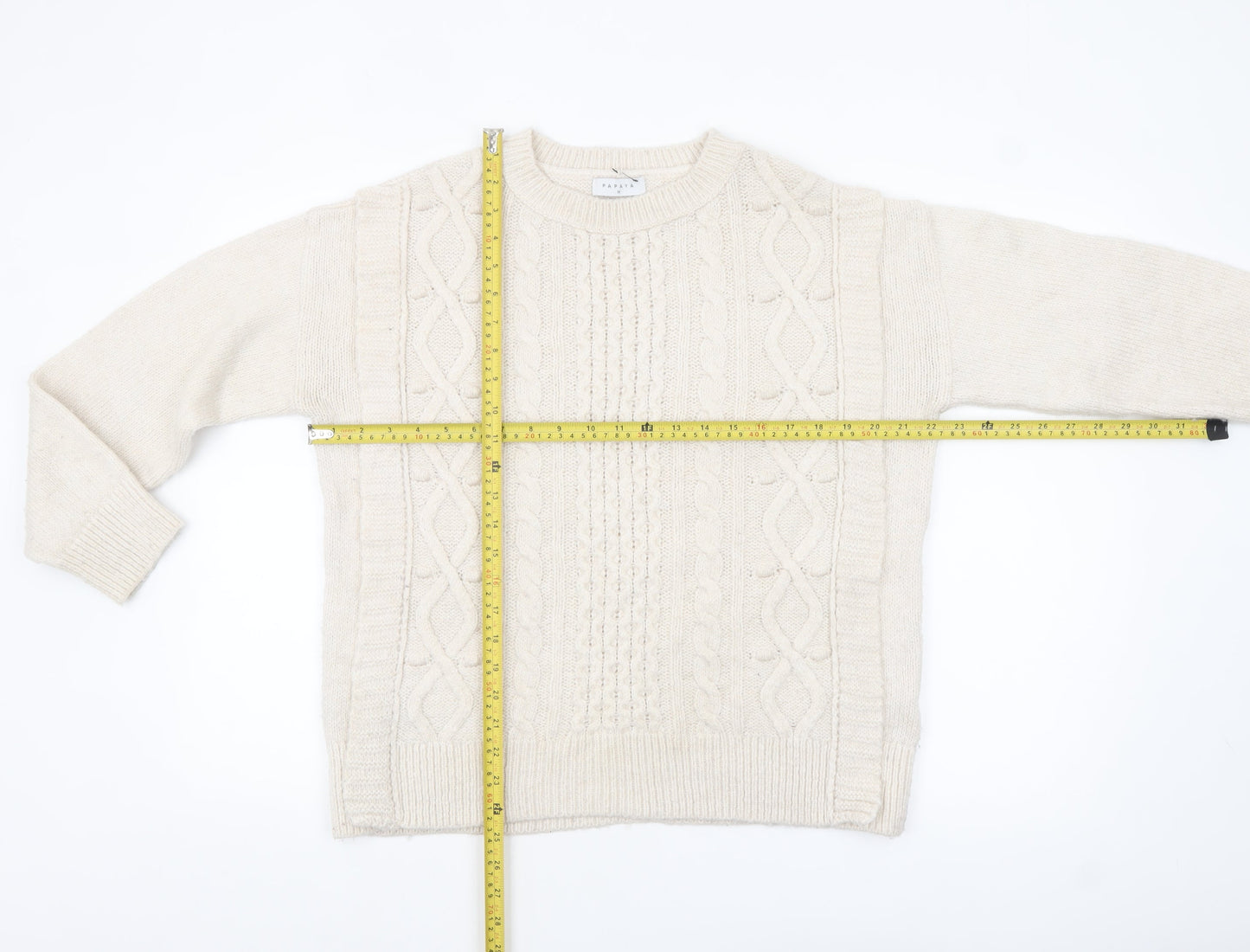 Papaya Women Ivory Cable-Knit Crew Neck Jumper Size M