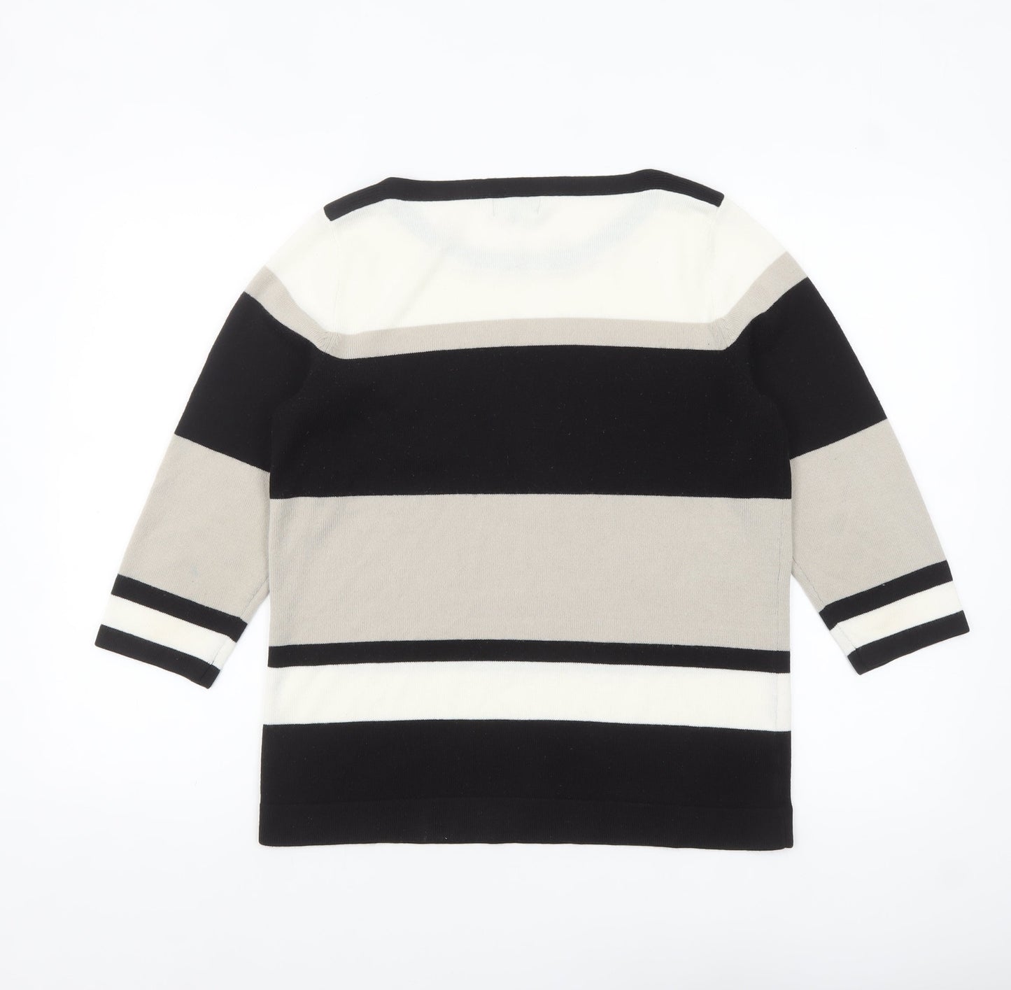SOON Women's Black Grey White Striped 3/4 Sleeve Acrylic Jumper Size 16