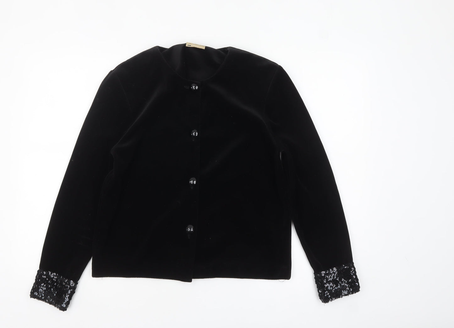 Classics Women's Black Sequin Cuff Velvet Jacket Size 12