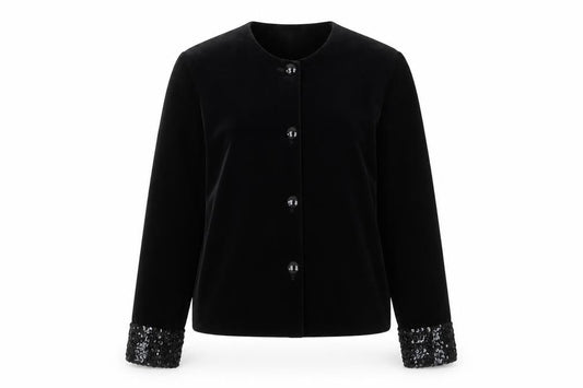 Classics Women's Black Sequin Cuff Velvet Jacket Size 12