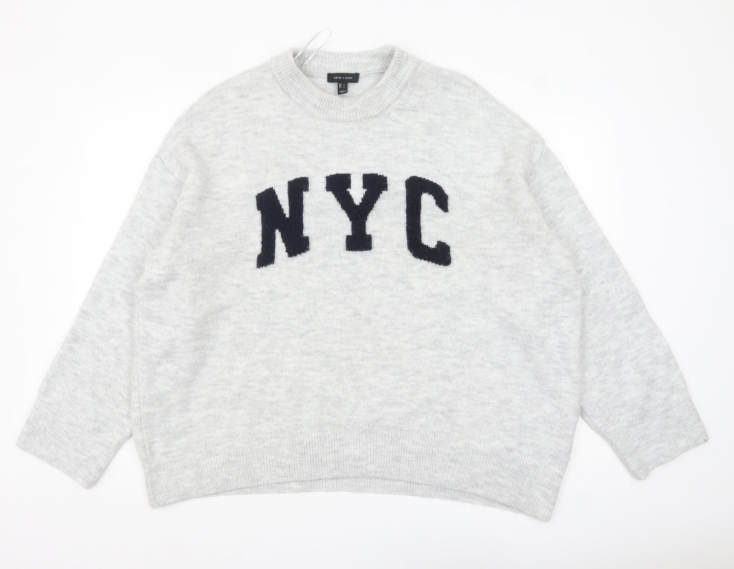 New Look Women Grey NYC Pullover Jumper Size L Crew Neck Soft Knit