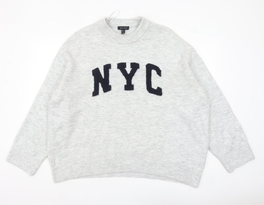 New Look Women Grey NYC Pullover Jumper Size L Crew Neck Soft Knit