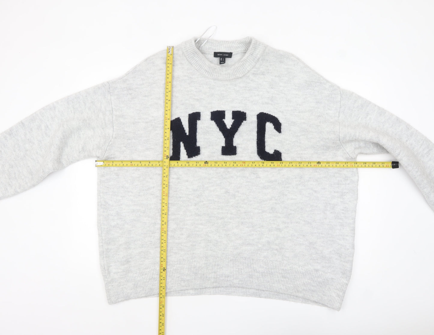 New Look Women Grey NYC Pullover Jumper Size L Crew Neck Soft Knit