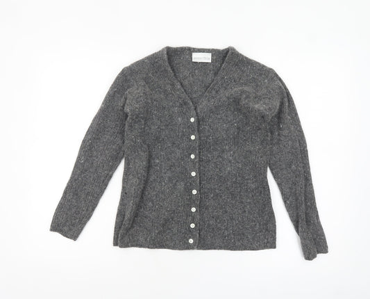 Essentials Women's Grey Angora Silk Blend V-Neck Cardigan Size 10