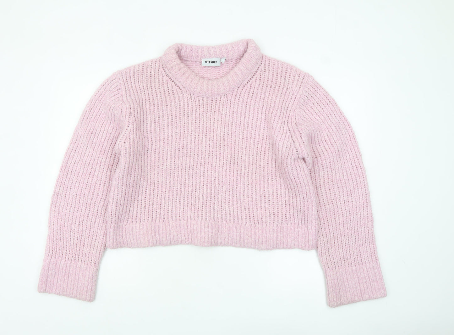 Weekday Women's Pink Chunky Knit High Neck Wool Blend Jumper Size L