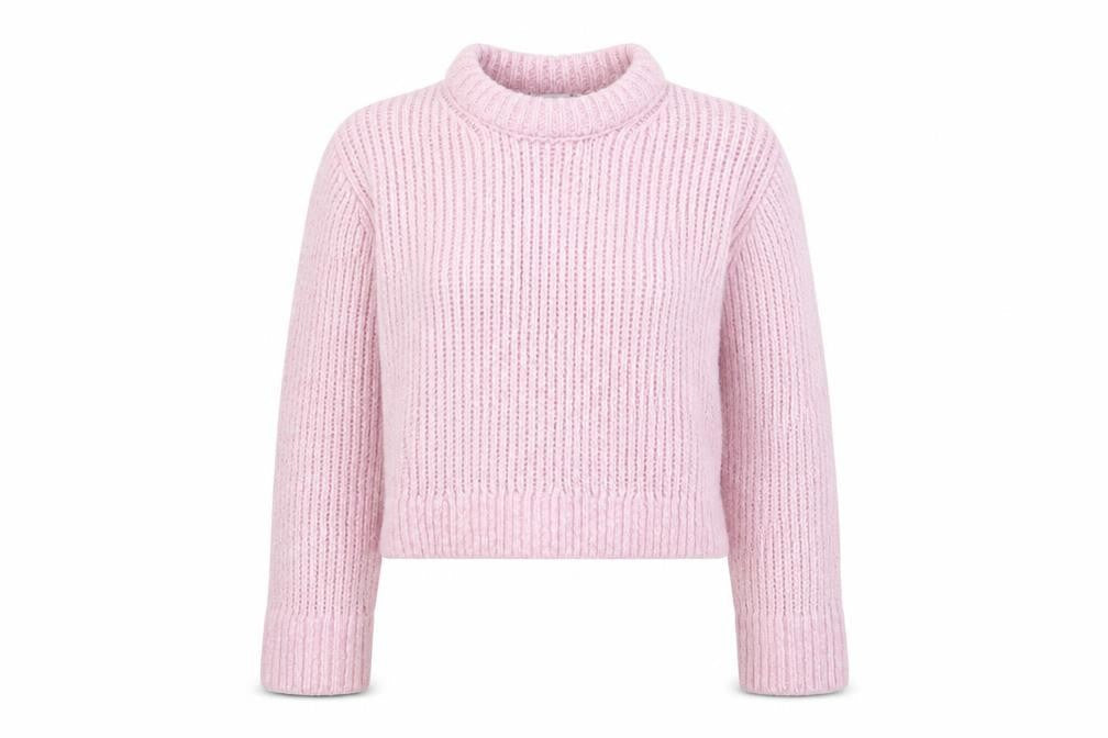 Weekday Women's Pink Chunky Knit High Neck Wool Blend Jumper Size L