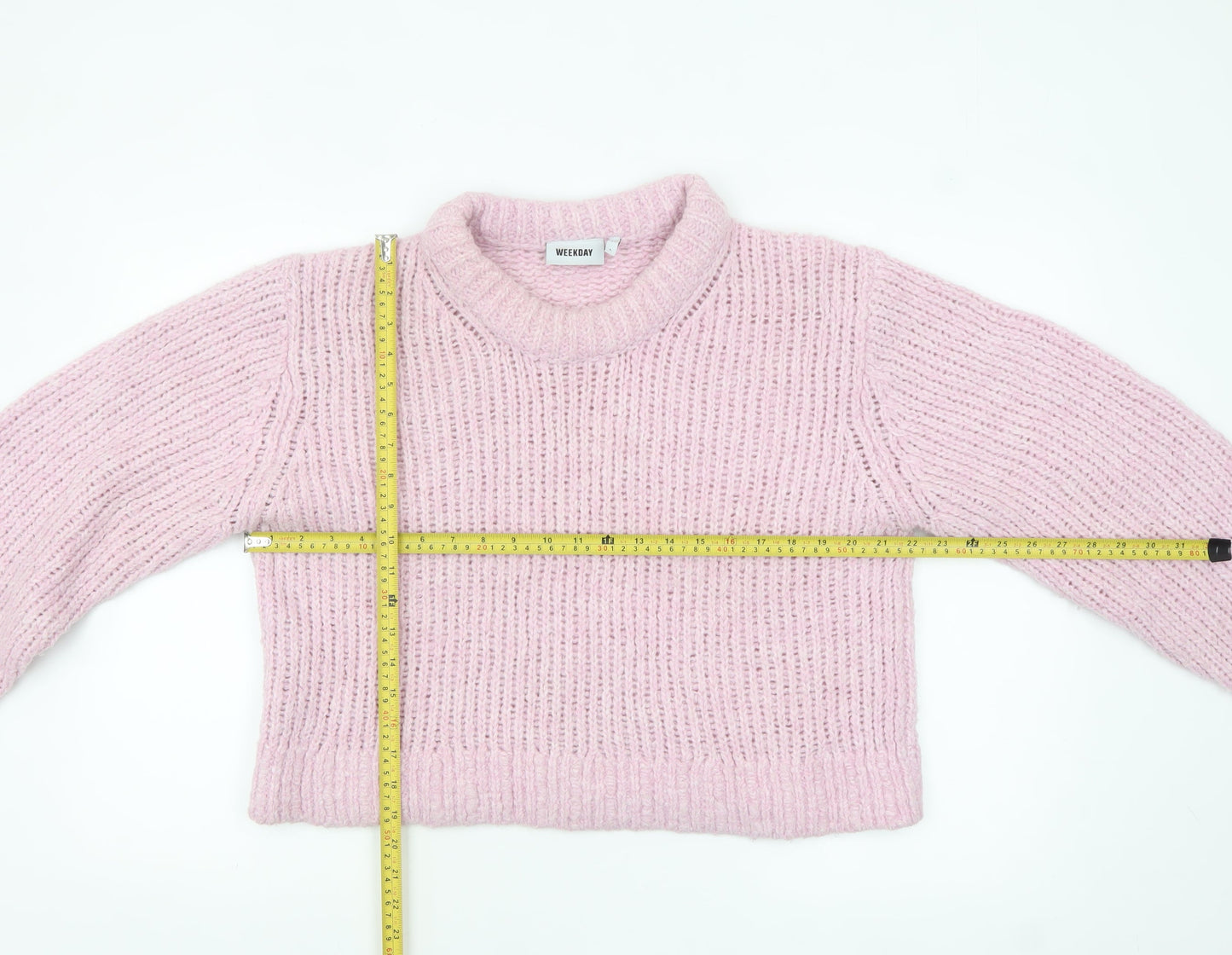 Weekday Women's Pink Chunky Knit High Neck Wool Blend Jumper Size L