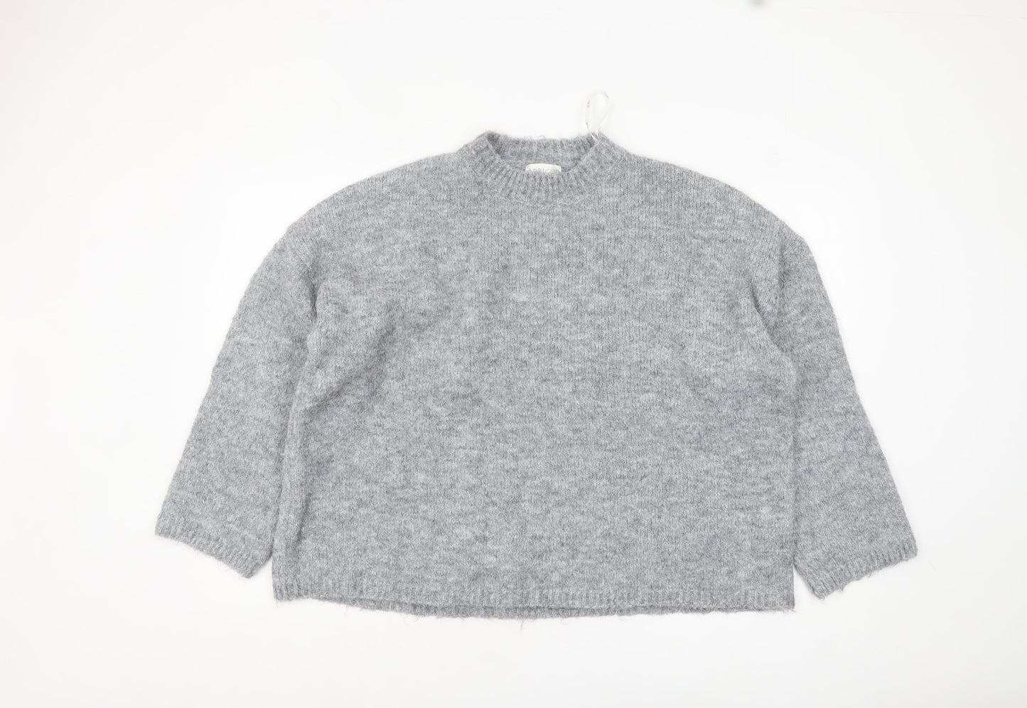 Apricot Women's Grey Mock Neck Chunky Knit Wool Blend Jumper Size S