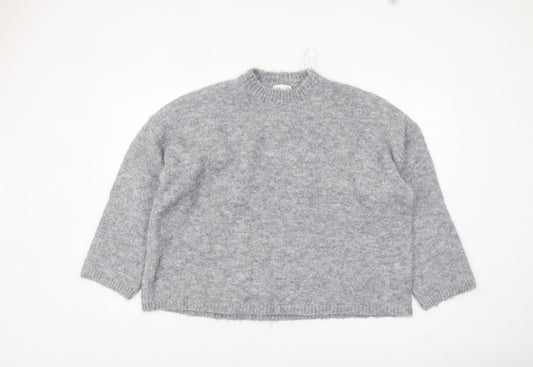 Apricot Women's Grey Mock Neck Chunky Knit Wool Blend Jumper Size S