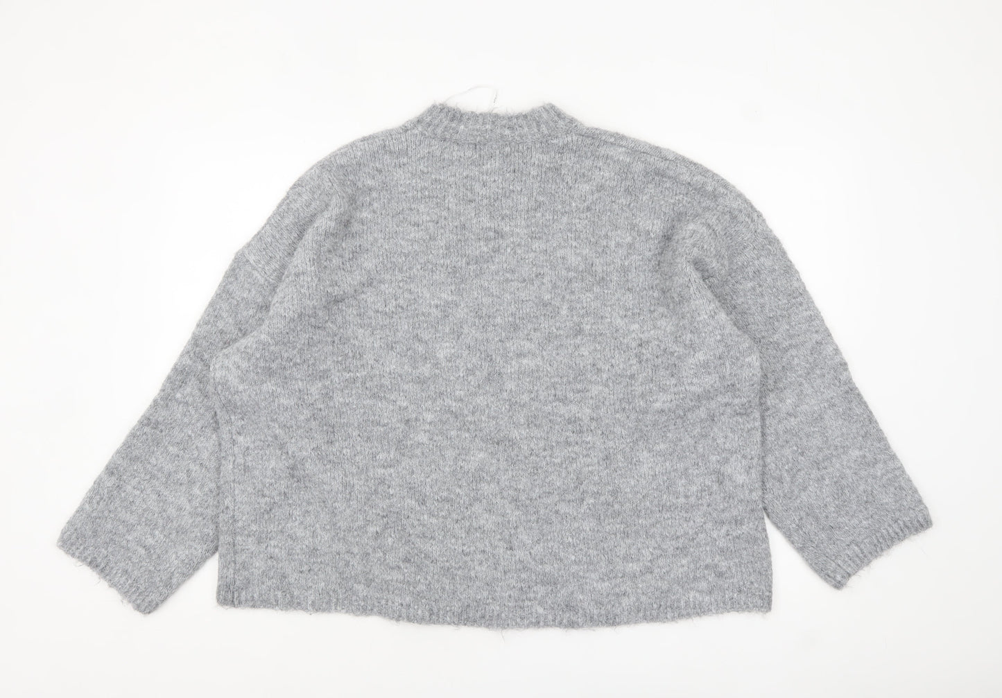 Apricot Women's Grey Mock Neck Chunky Knit Wool Blend Jumper Size S
