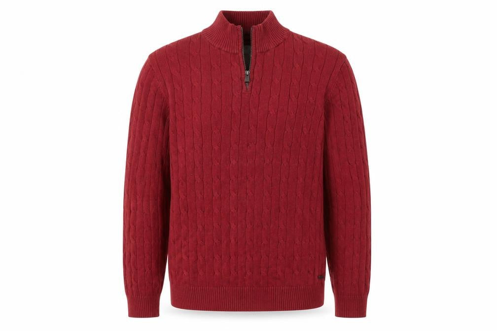 White Stuff Men's Red Cotton Cable Knit Half Zip Jumper XL