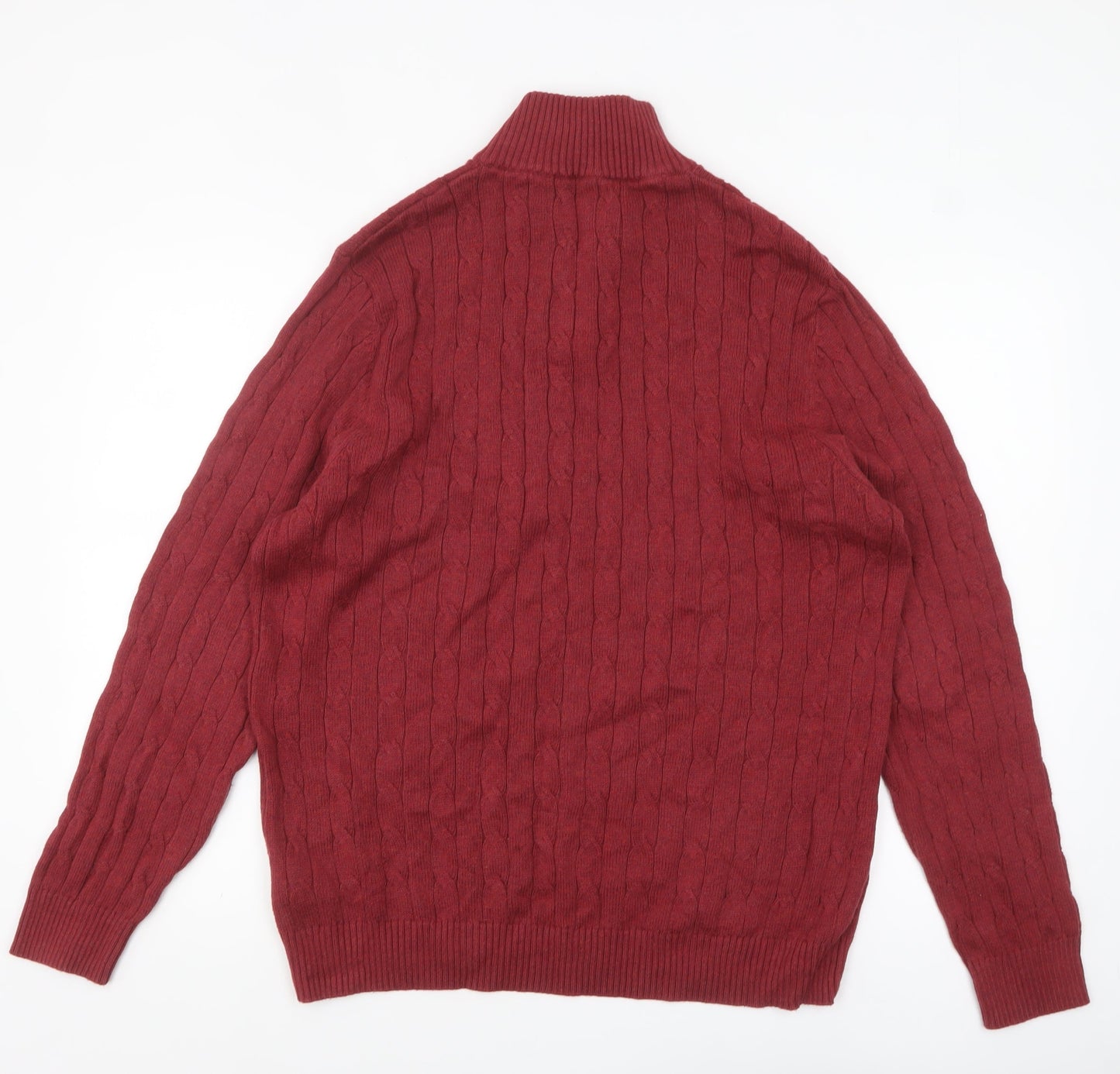 White Stuff Men's Red Cotton Cable Knit Half Zip Jumper XL