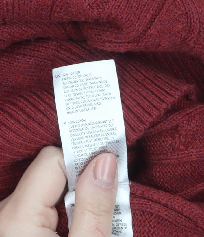 White Stuff Men's Red Cotton Cable Knit Half Zip Jumper XL