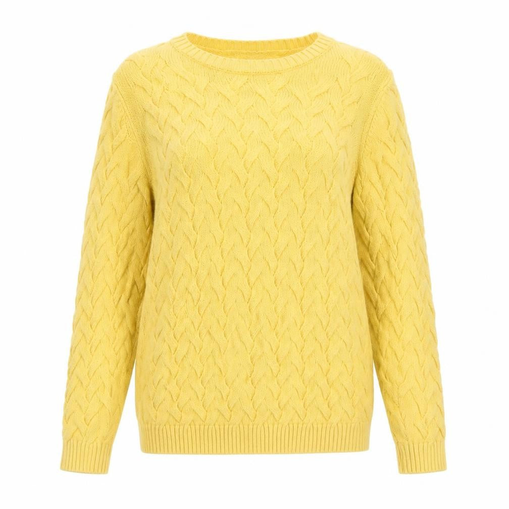 Lands' End Womens Yellow Cable Knit Cotton Jumper Medium