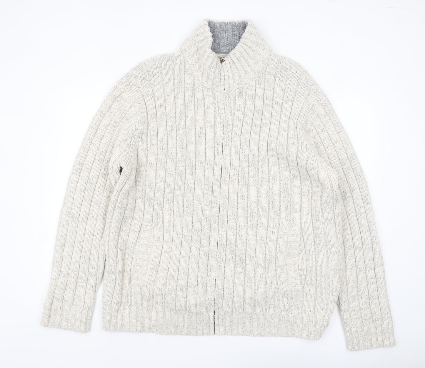 Marks and Spencer North Coast Men's Beige 2XL Full Zip Cable-Knit Jumper
