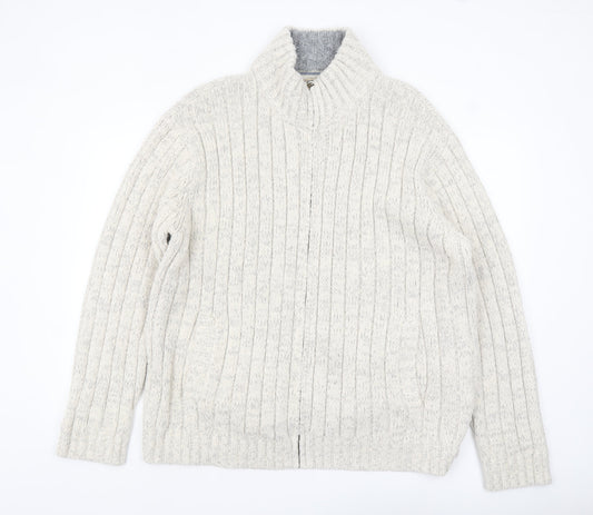 Marks and Spencer North Coast Men's Beige 2XL Full Zip Cable-Knit Jumper