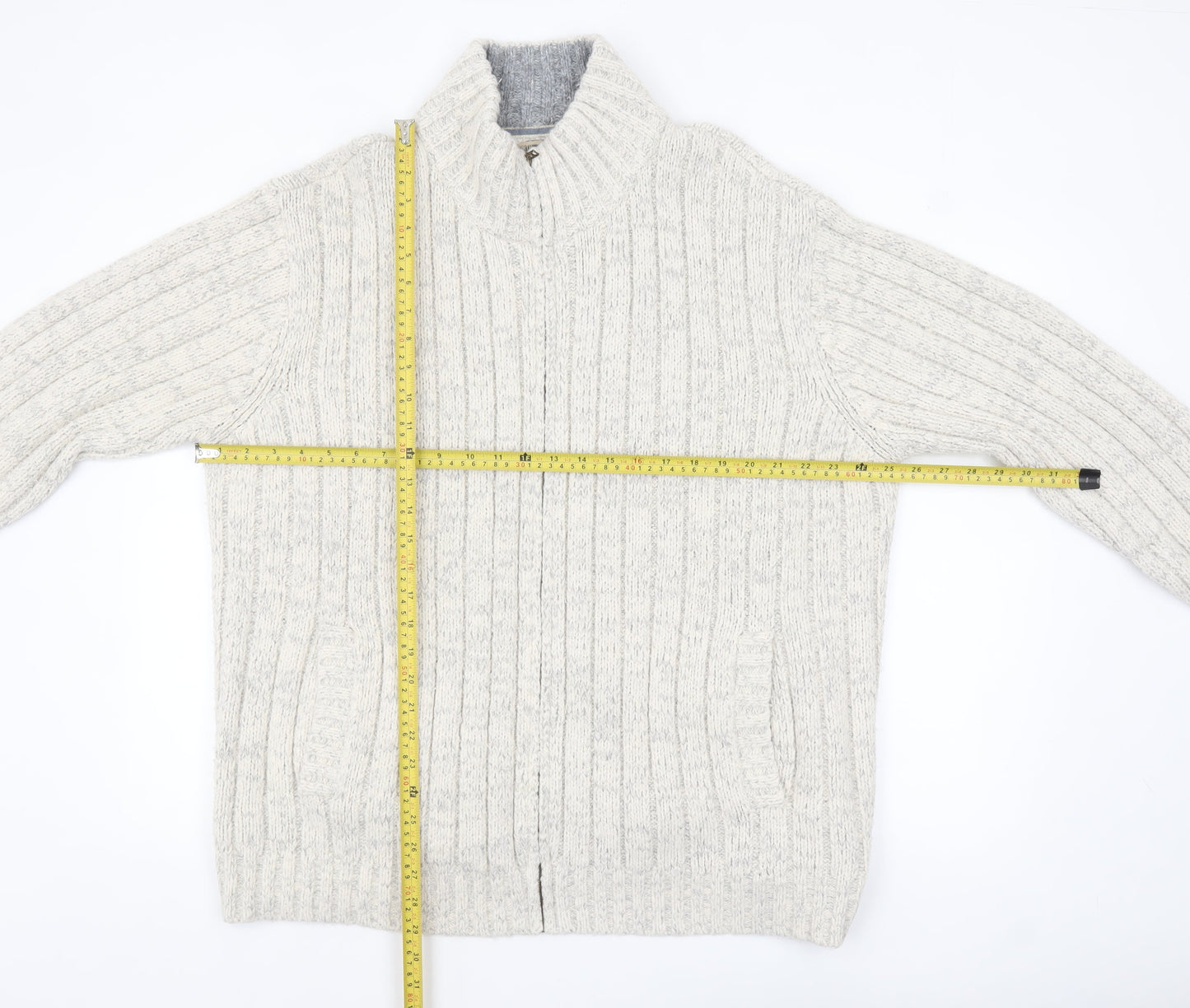 Marks and Spencer North Coast Men's Beige 2XL Full Zip Cable-Knit Jumper