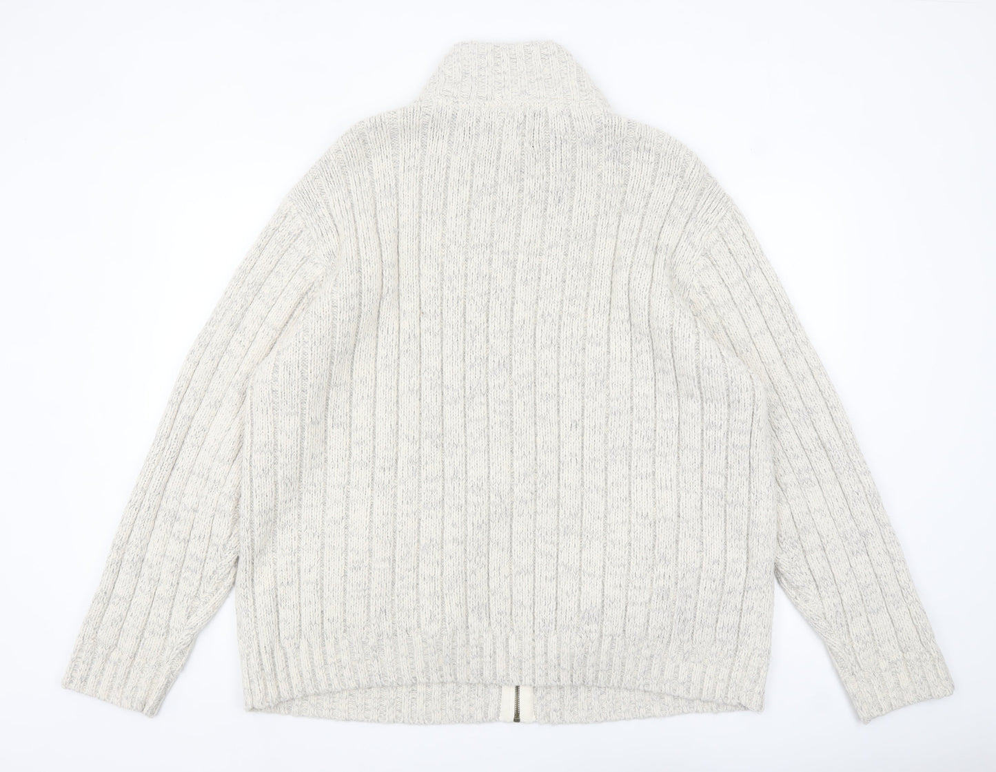 Marks and Spencer North Coast Men's Beige 2XL Full Zip Cable-Knit Jumper