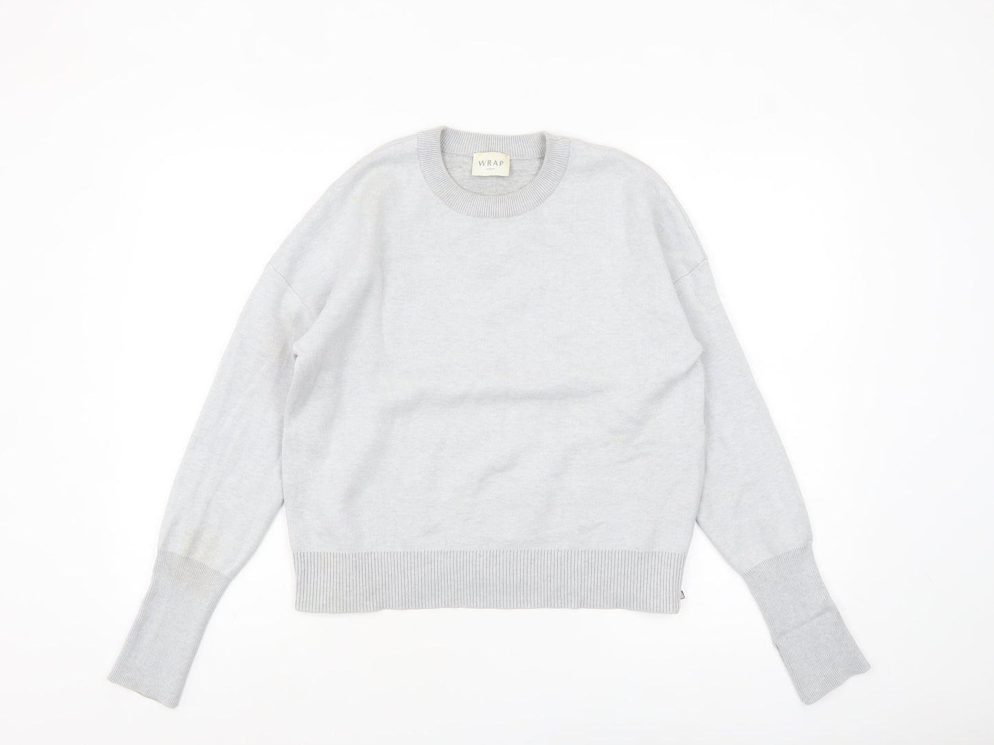 WRAP London Women Grey Cotton Jumper UK 14 Crew Neck Knit