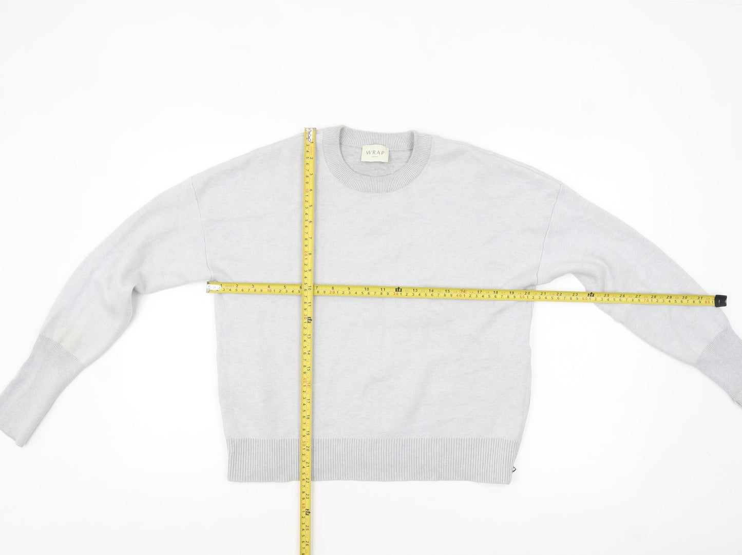 WRAP London Women Grey Cotton Jumper UK 14 Crew Neck Knit