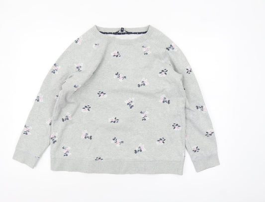Crew Clothing Women Grey Floral Pullover Sweatshirt Size M Cotton Blend