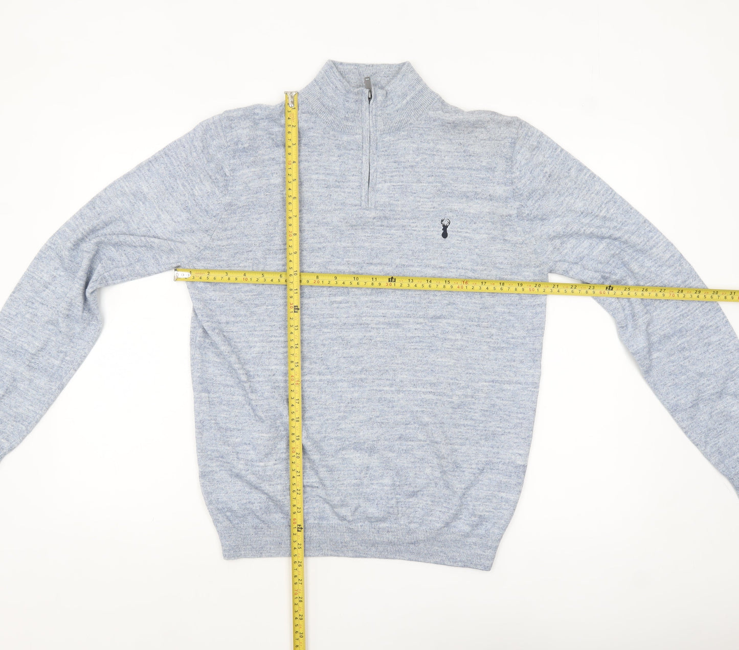 Next Men’s Blue 1/4 Zip Cotton Jumper M Regular Fit High Neck