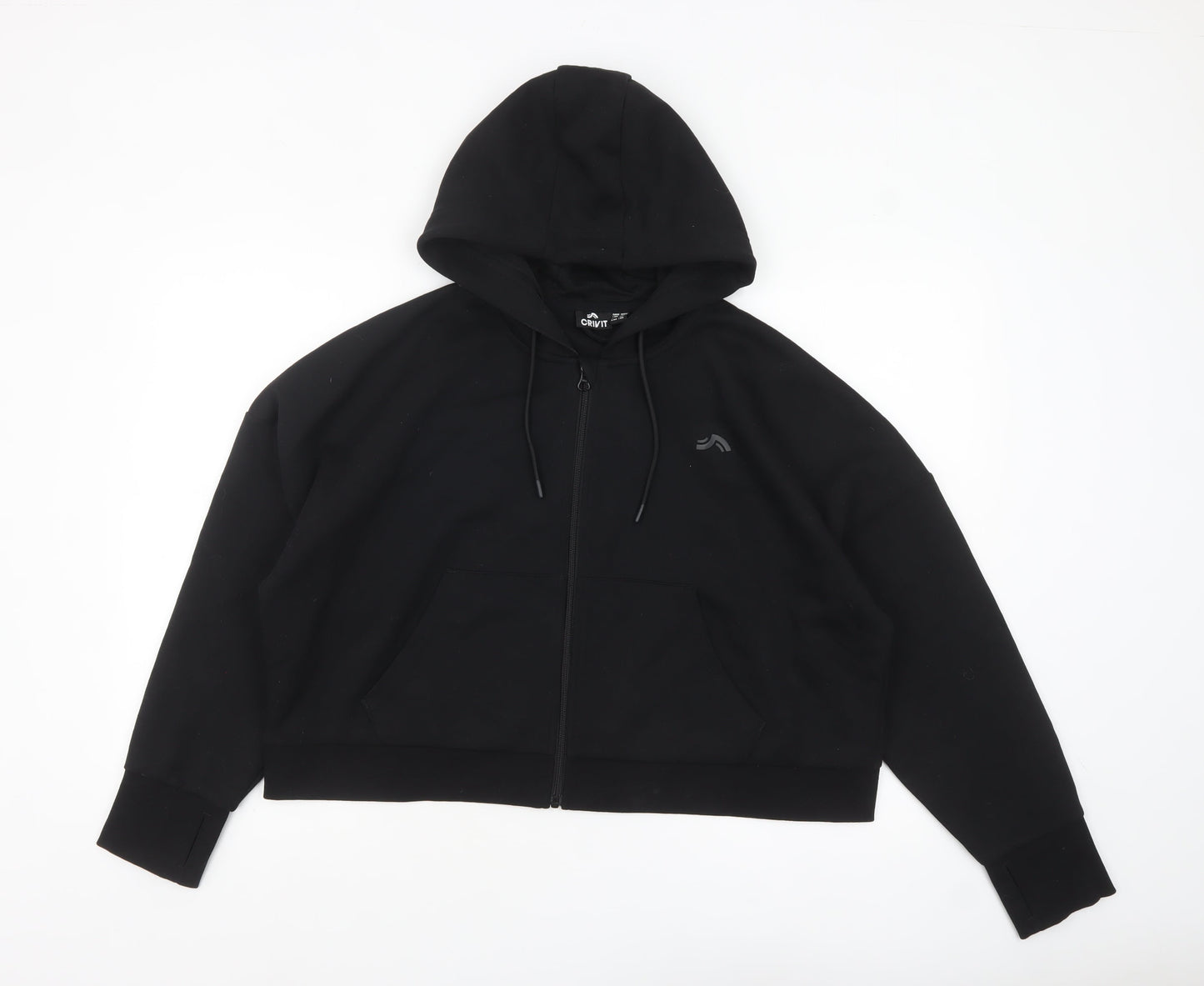 Crivit Womens Black Full Zip Hoodie Size L 16 Hooded Sweatshirt