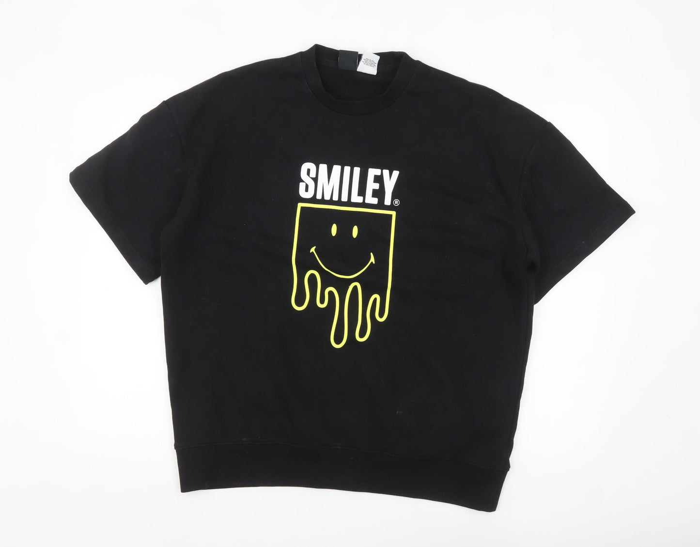 Zara Smiley Men’s Black M Pullover Sweatshirt Short Sleeve Graphic