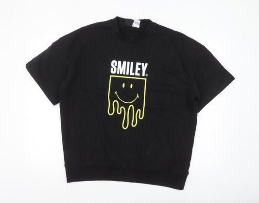 Zara Smiley Men’s Black M Pullover Sweatshirt Short Sleeve Graphic