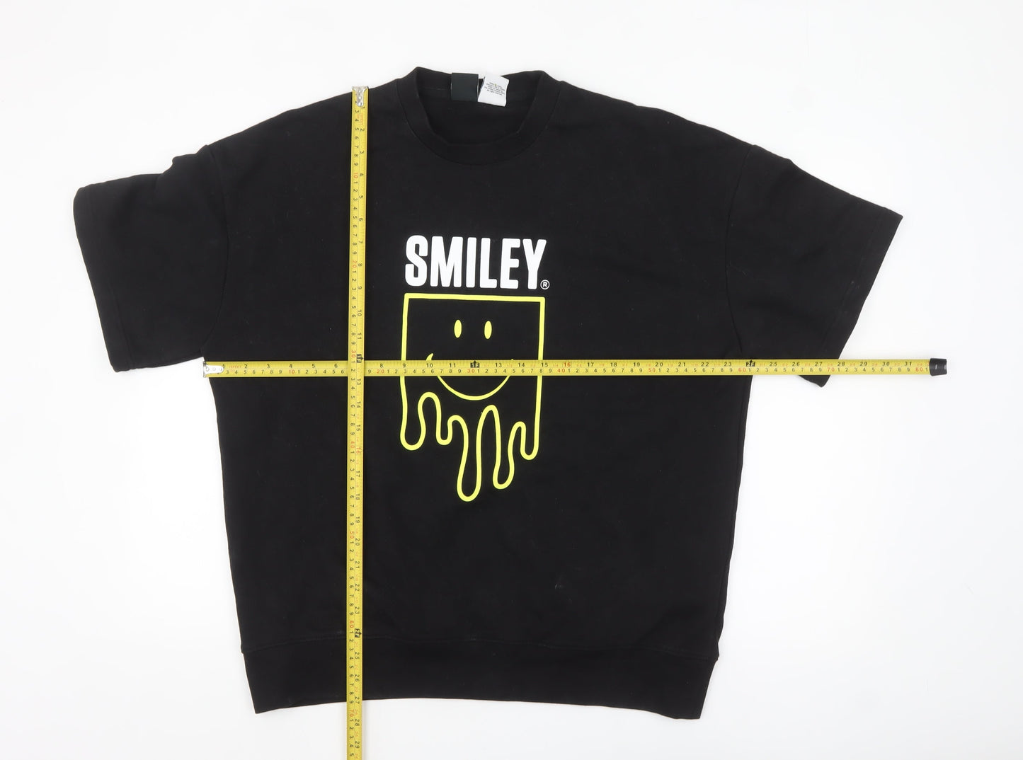 Zara Smiley Men’s Black M Pullover Sweatshirt Short Sleeve Graphic